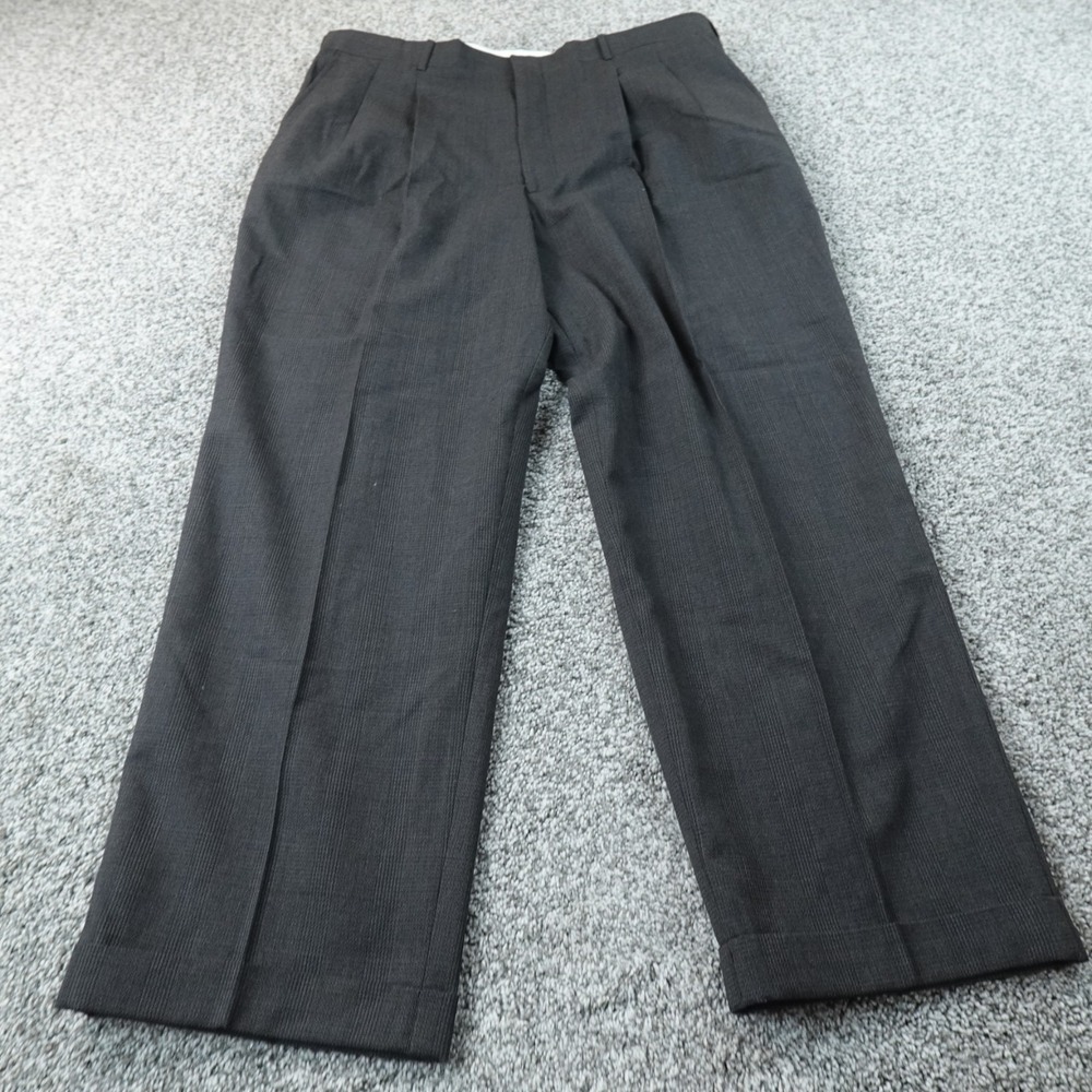 Savile‎ Row Pants Mens 40X30 Gray Plaid Wool Blend Dress Trouser Pleated Cuffed